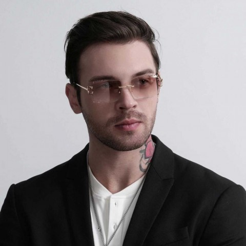 Ruiao Z250212 Rimless Diamond Cut UV400 Sunglasses - High Quality Fashion for Men and Women