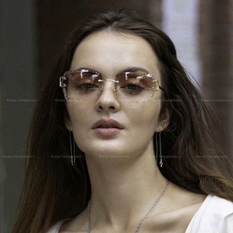 Ruiao Z250212 Rimless Diamond Cut UV400 Sunglasses - High Quality Fashion for Men and Women