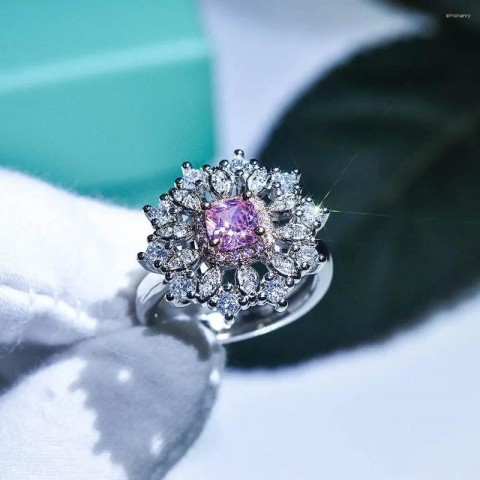 Sterling Silver Cluster Ring with Natural Crystal, Women's Wedding Anniversary Jewelry