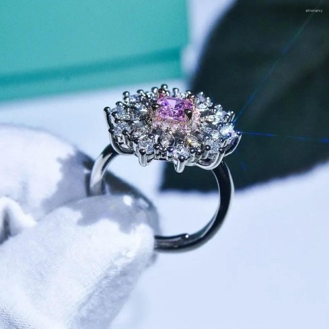 Sterling Silver Cluster Ring with Natural Crystal, Women's Wedding Anniversary Jewelry