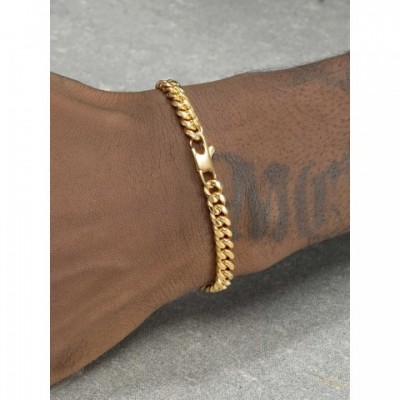 Stainless Steel 18K Gold Plated Mens Cuban Chain Bracelet - Punk Style