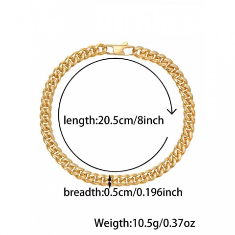 Stainless Steel 18K Gold Plated Mens Cuban Chain Bracelet - Punk Style