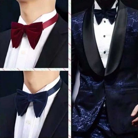 New Fashion Men's Velvet Big Bow Tie - Solid Color Lavender Novelty Neck Accessory