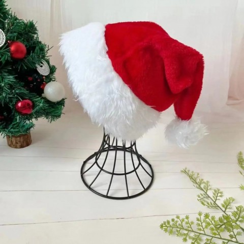 Christmas 2024 Plush Unisex Santa Hat, Red & Pink for Festive Holiday Parties