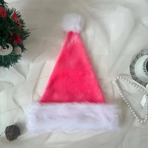 Christmas 2024 Plush Unisex Santa Hat, Red & Pink for Festive Holiday Parties