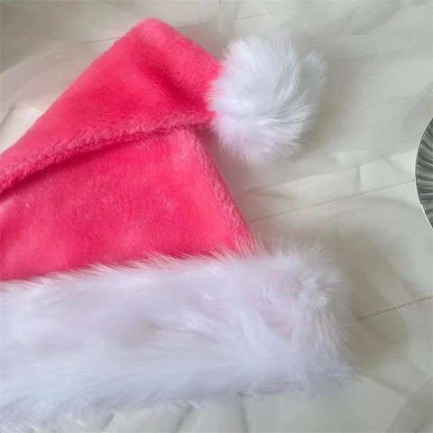 Christmas 2024 Plush Unisex Santa Hat, Red & Pink for Festive Holiday Parties