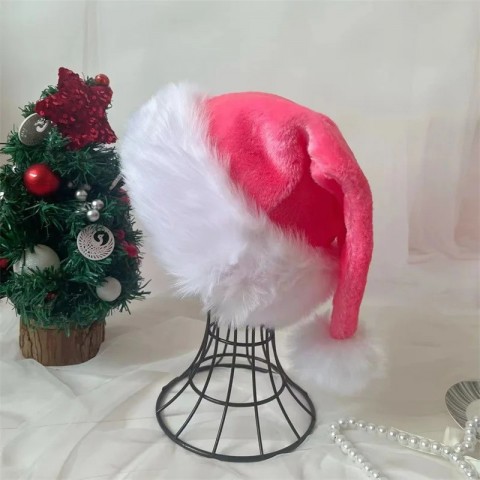 Christmas 2024 Plush Unisex Santa Hat, Red & Pink for Festive Holiday Parties