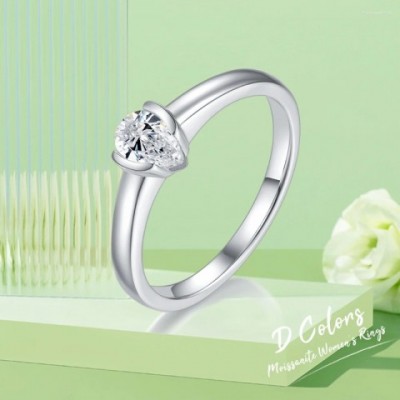 Elegant Cluster Women's Moissanite Ring, Simple Pear Shape, 0.5ct, Sterling Silver Plated 18K White Gold