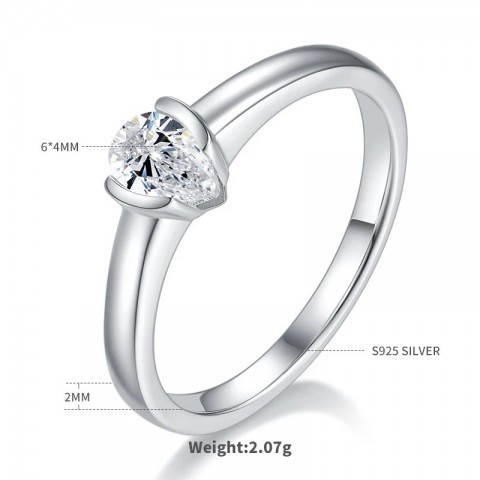 Elegant Cluster Women's Moissanite Ring, Simple Pear Shape, 0.5ct, Sterling Silver Plated 18K White Gold