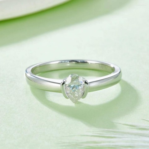 Elegant Cluster Women's Moissanite Ring, Simple Pear Shape, 0.5ct, Sterling Silver Plated 18K White Gold