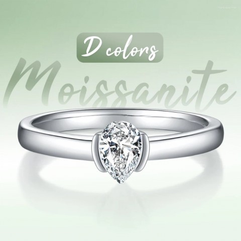 Elegant Cluster Women's Moissanite Ring, Simple Pear Shape, 0.5ct, Sterling Silver Plated 18K White Gold
