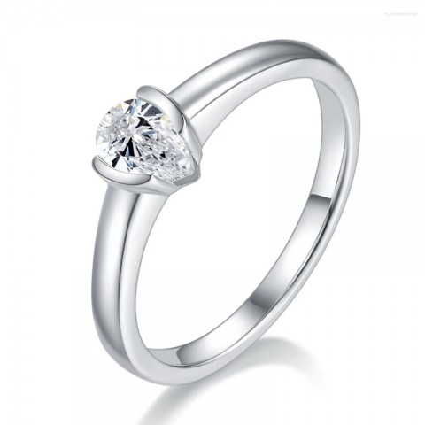 Elegant Cluster Women's Moissanite Ring, Simple Pear Shape, 0.5ct, Sterling Silver Plated 18K White Gold