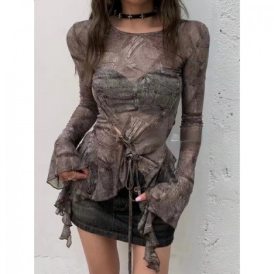 Sexy Harajuku Y2K Retro Printed Thin Streetwear Top for Women