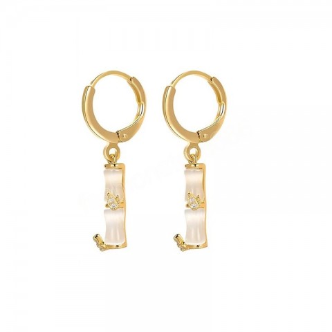 Trendy 18K Gold Plated Transparent Opal Bamboo Dangle Earrings for Women