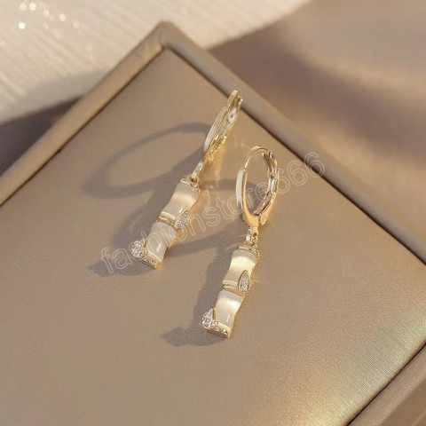 Trendy 18K Gold Plated Transparent Opal Bamboo Dangle Earrings for Women