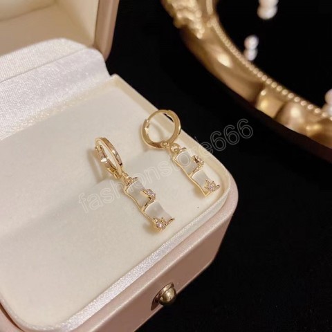 Trendy 18K Gold Plated Transparent Opal Bamboo Dangle Earrings for Women