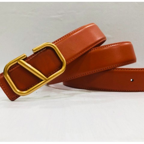 Elegant Women's Designer Leather Belt with Bronze Smooth Buckle