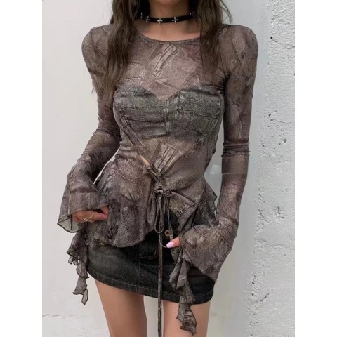 Sexy Harajuku Y2K Retro Printed Thin Streetwear Top for Women