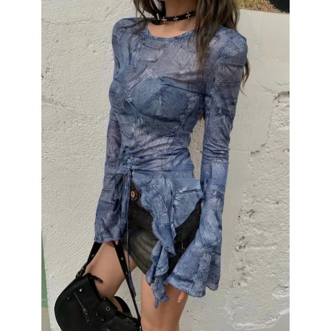 Sexy Harajuku Y2K Retro Printed Thin Streetwear Top for Women