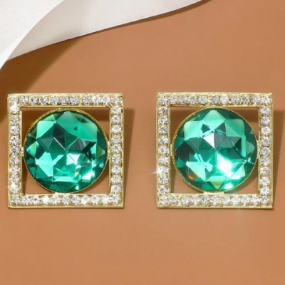 Stud Earrings Women's Fashion Rhinestone Crystal White Green Stonefans