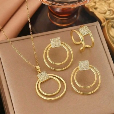 Luxury Gold Circle Square Metal Jewelry Set for Women