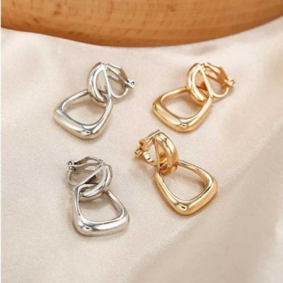 Elegant Vintage Geometric Clip-On Earrings for Women in Golden Metal