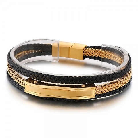 Karen Men's Charming Gold and Silver Denim Woven Stainless Steel Leather Bracelet