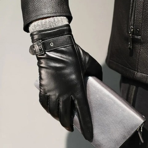 High-end Men's Bamboo Fiber Sheepskin Gloves for Winter Cycling & Driving