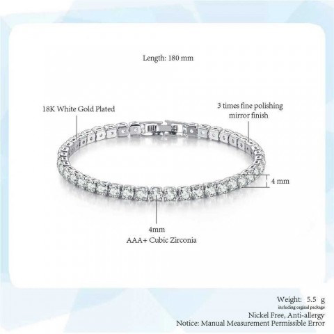 Womens Trendy AAA Cubic Zirconia Tennis Bracelet in Silver Color