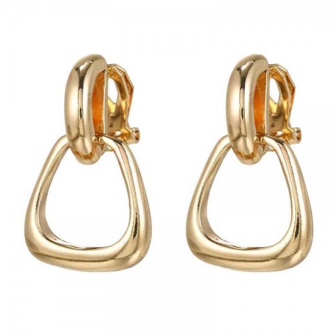 Elegant Vintage Geometric Clip-On Earrings for Women in Golden Metal