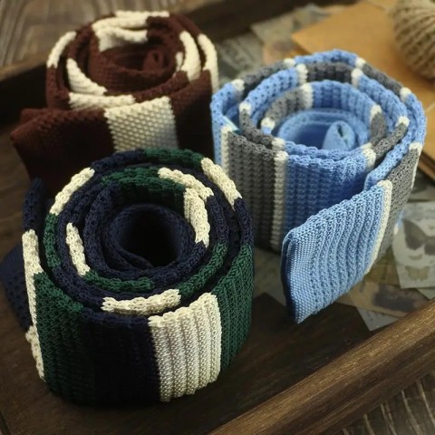 Striped Lavender Wool Collar Tie Set for Men