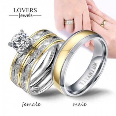 Solitaire Cowboy Ring Set for Couples - Tension Set Stainless Steel Onyx Mood Tracker Men Women Wedding Gift
