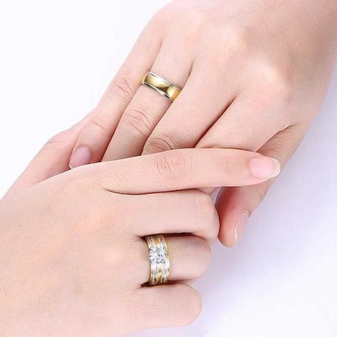 Solitaire Cowboy Ring Set for Couples - Tension Set Stainless Steel Onyx Mood Tracker Men Women Wedding Gift
