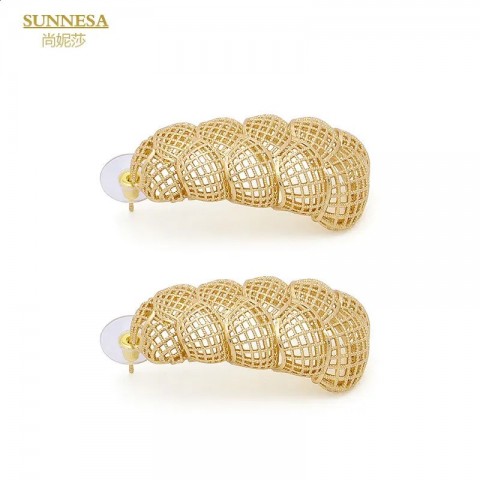 SUNNESA 18K Gold Plated Hollow Stud Earrings for Women - Trendy Wedding Party Gift