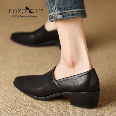 2024 Retro Fashion Women's Pumps - Chunky Heel Leather Shoes