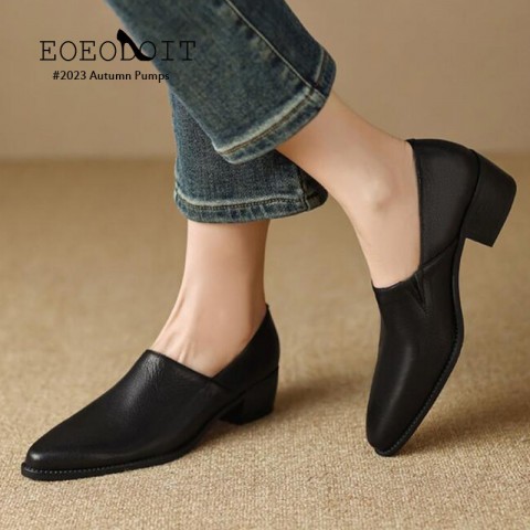 2024 Retro Fashion Women's Pumps - Chunky Heel Leather Shoes