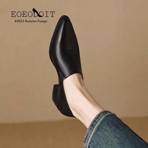 2024 Retro Fashion Women's Pumps - Chunky Heel Leather Shoes