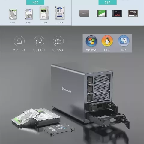 Yottamaster Compact 2/4/5 Bay RAID External HDD/SSD Enclosure for 2.5"/3.5" SATA Drives