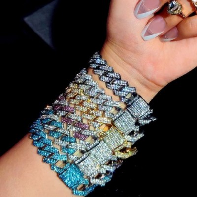 Punk Hiphop 14MM Imitation Rhodium Plated Chain Bracelet for Men and Women