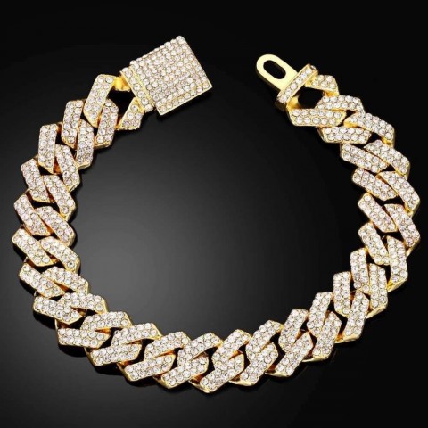 Punk Hiphop 14MM Imitation Rhodium Plated Chain Bracelet for Men and Women