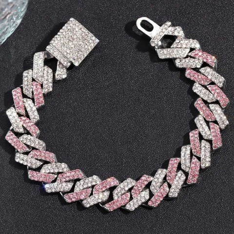 Punk Hiphop 14MM Imitation Rhodium Plated Chain Bracelet for Men and Women