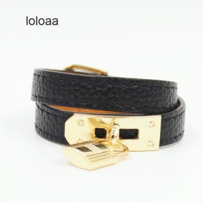LV Braceletines Women's Luxury Leather Charm Bracelet with Gold Toggle Clasp