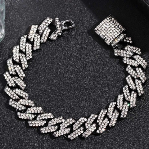 Punk Hiphop 14MM Imitation Rhodium Plated Chain Bracelet for Men and Women