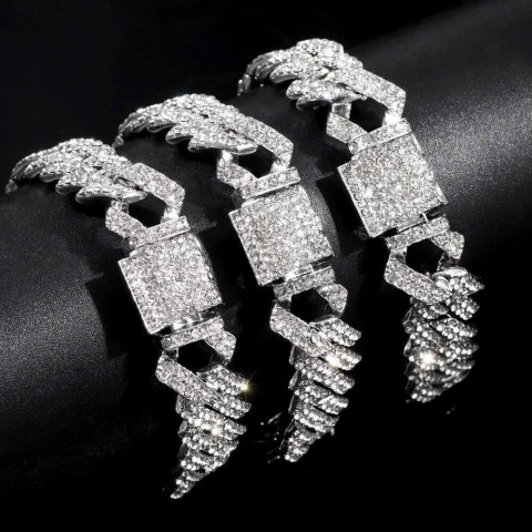 Punk Hiphop 14MM Imitation Rhodium Plated Chain Bracelet for Men and Women