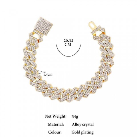 Punk Hiphop 14MM Imitation Rhodium Plated Chain Bracelet for Men and Women