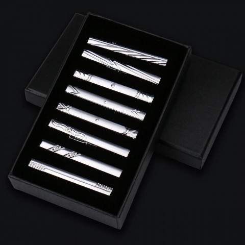 8pc Classic Metal Tie Clip Set for Men - Perfect Business and Wedding Gift
