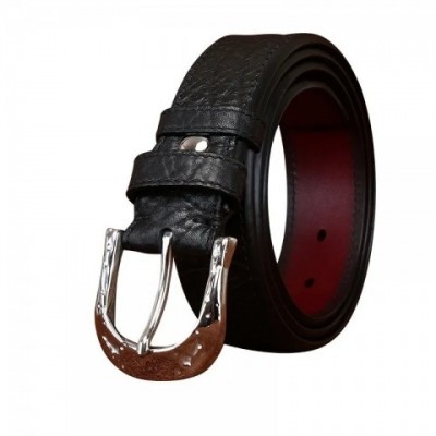 High-End Men's Fashion Narrow Bison Leather Belt with Golden Buckle