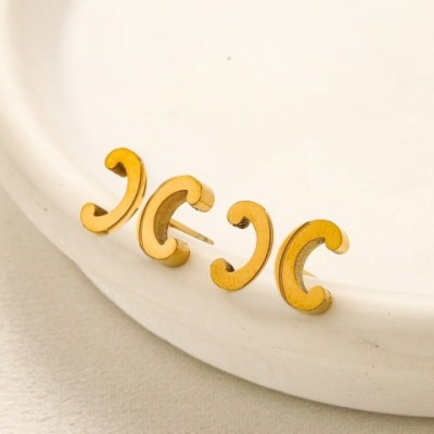 Stainless Steel Classic Stud Earrings for Women - Simple Design with 18K Gold Plated