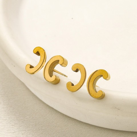 Stainless Steel Classic Stud Earrings for Women - Simple Design with 18K Gold Plated