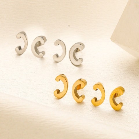 Stainless Steel Classic Stud Earrings for Women - Simple Design with 18K Gold Plated